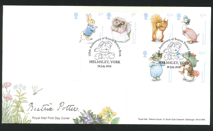 2016 - Beatrix Potter First Day Cover, Helmsley York Postmark